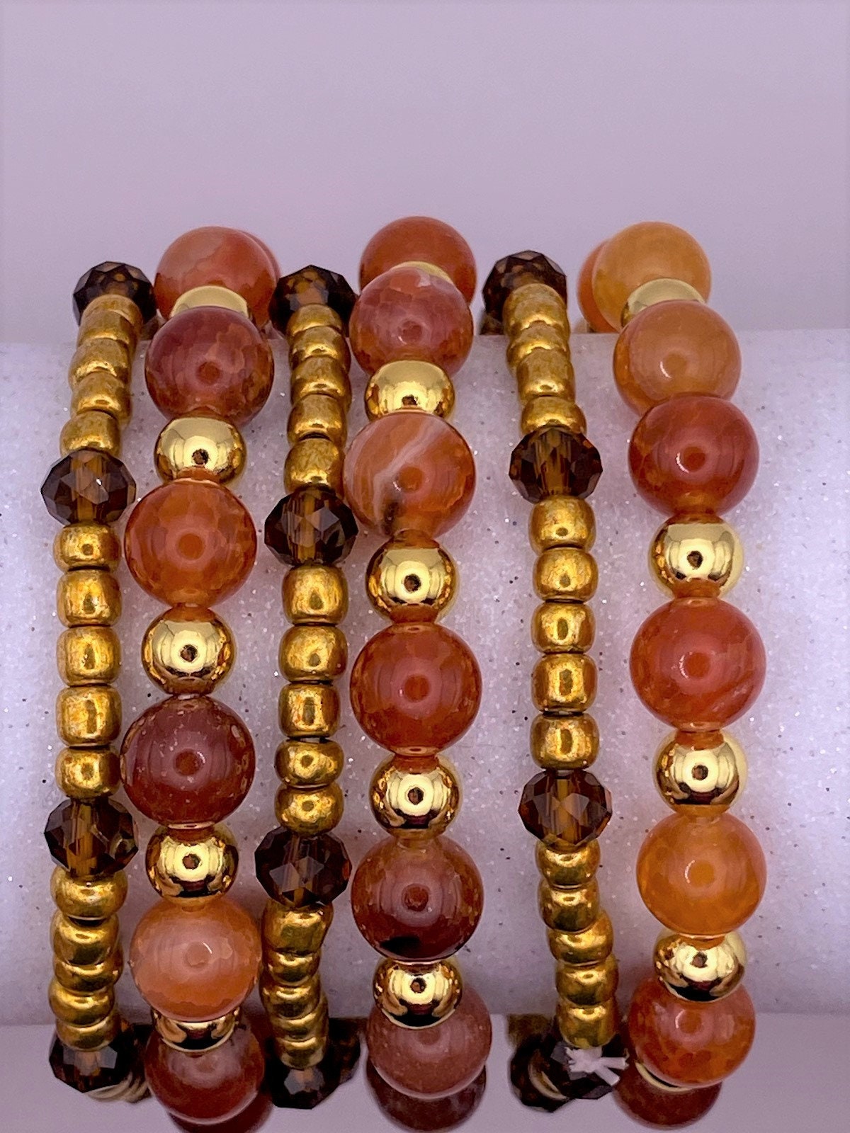 8 mm Orange Agate Glass Bead Bracelet