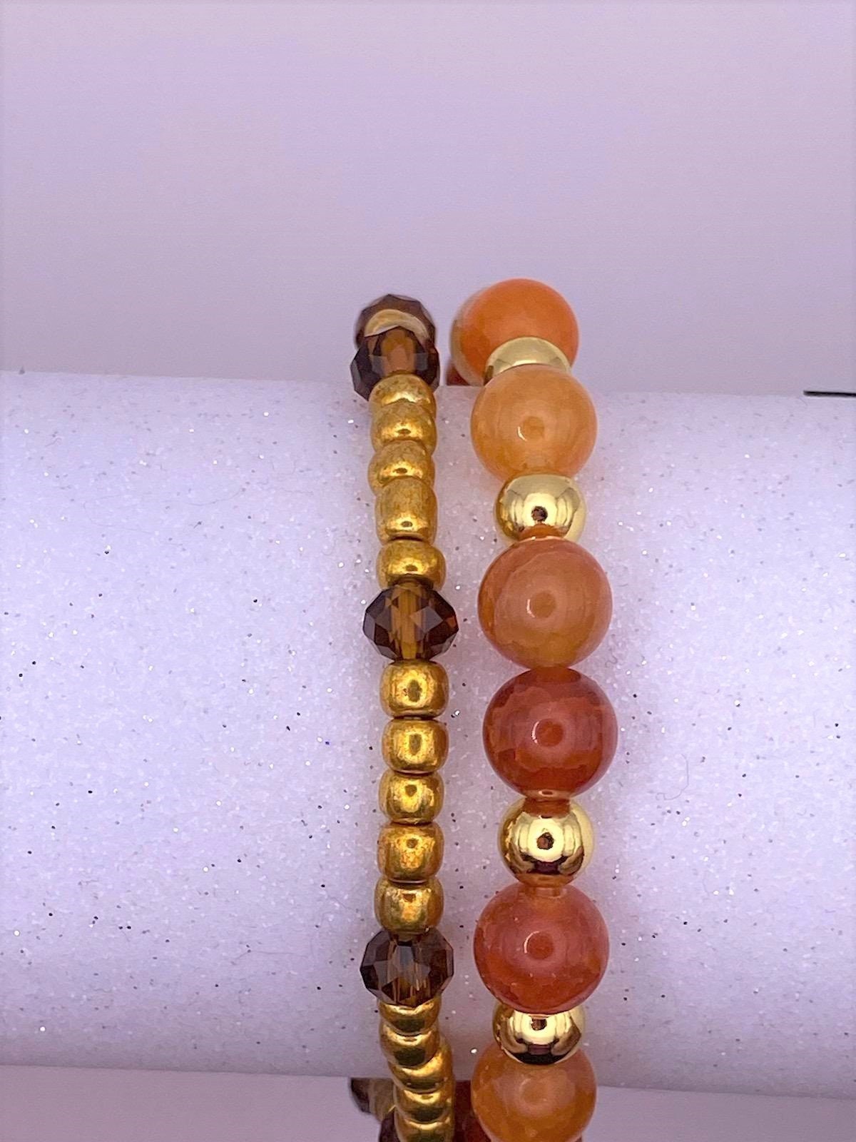 8 mm Orange Agate Glass Bead Bracelet