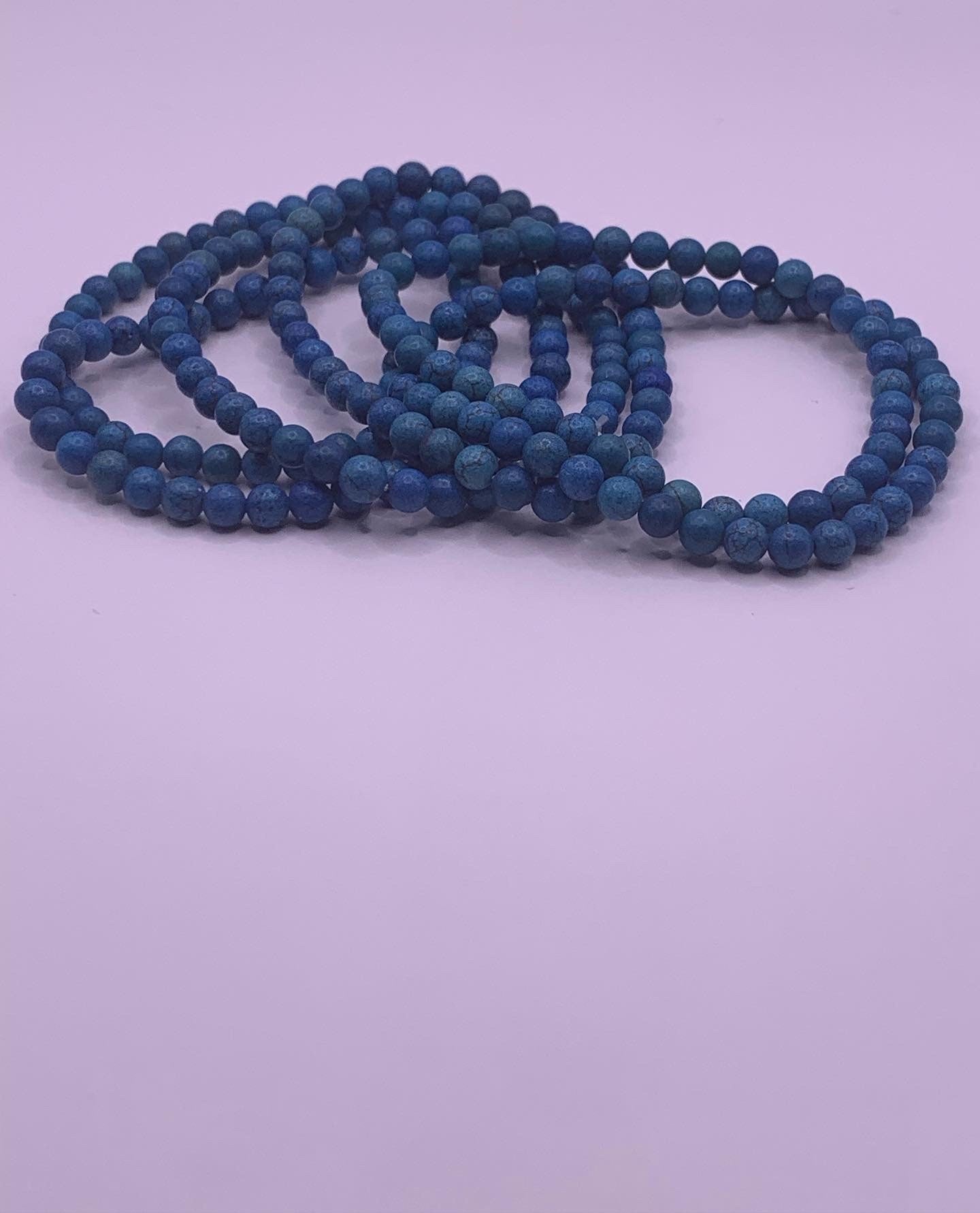 Blue glass bead stretchy bracelet